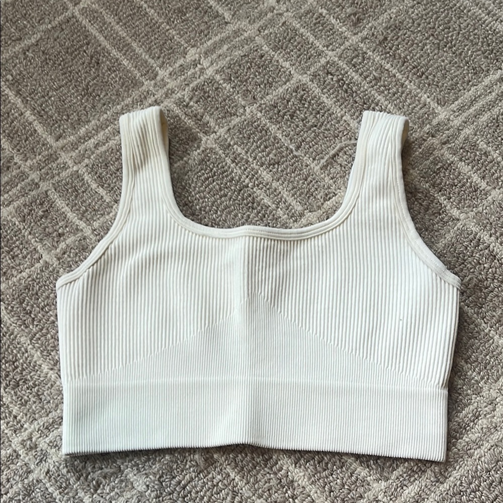 Women's Cream Ribbed Athletic Top